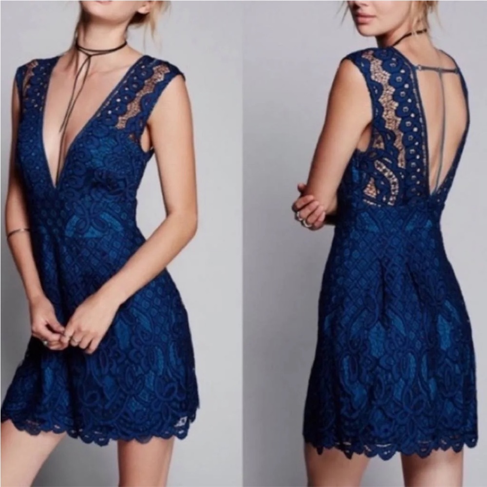 Free People Lace One Million Lovers Mini Dress.  Teal, size 2